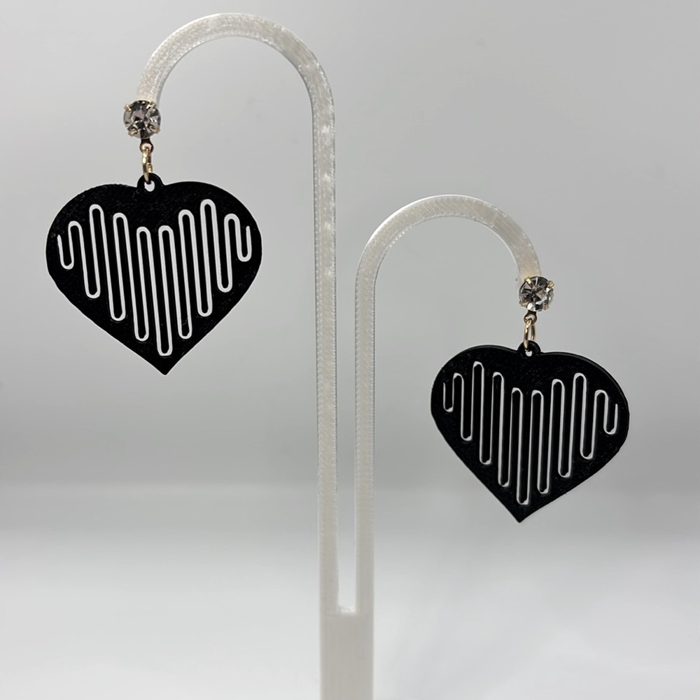 Black Heart Earrings with Gold Accents - Picture 4 of 4